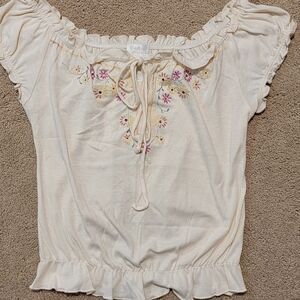 Vintage Y2K bebe Cream Blouse with Floral Embroidery/Medium